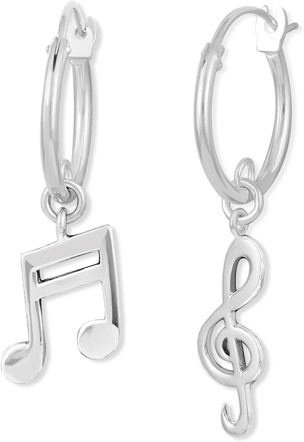 Boma Jewelry Sterling Silver Music Note & Treble Clef Snap Down Closure Tube Hoop Earrings