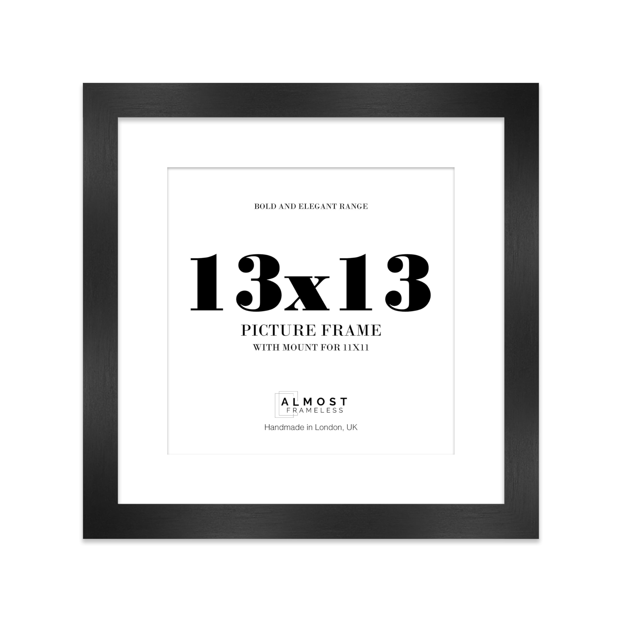 13x13 Black Square Frame With Mount for 11x11 Pictures 28mm Edge Frame Display with Wall Hooks, 1 Pack
