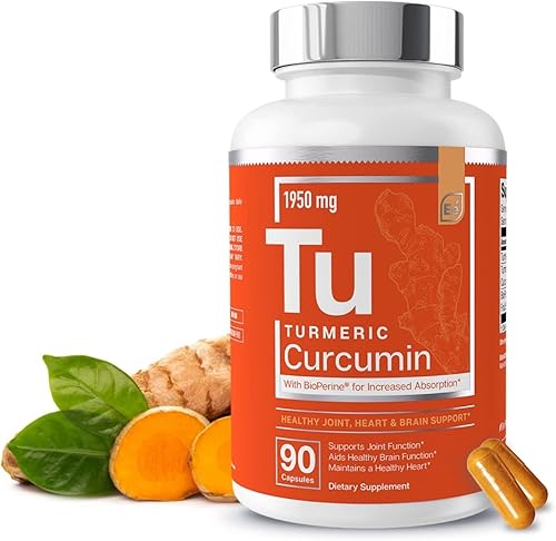 Essential Elements Curcumina de cúrcuma - Soporte para articulaciones, corazón y cerebro - con bioperina para una mayor absorción 1950 mg - 90