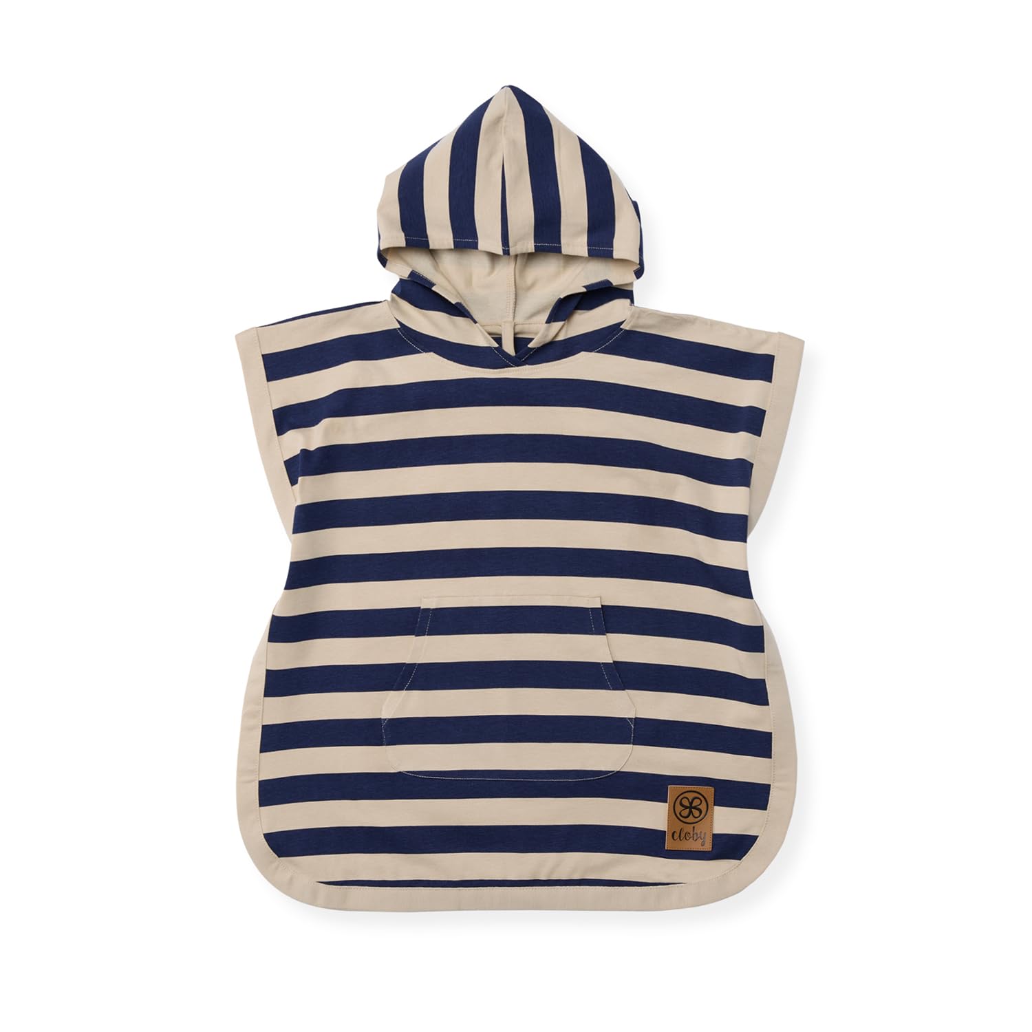 Cloby Badeponcho mit Kapuze - mit UV-Schutz (UPF 50+) - UV-Poncho - Kapuzenhandtuch für Kleinkinder - Navy/Sandy Stripe - blau/beige (1-3 Jahre)
