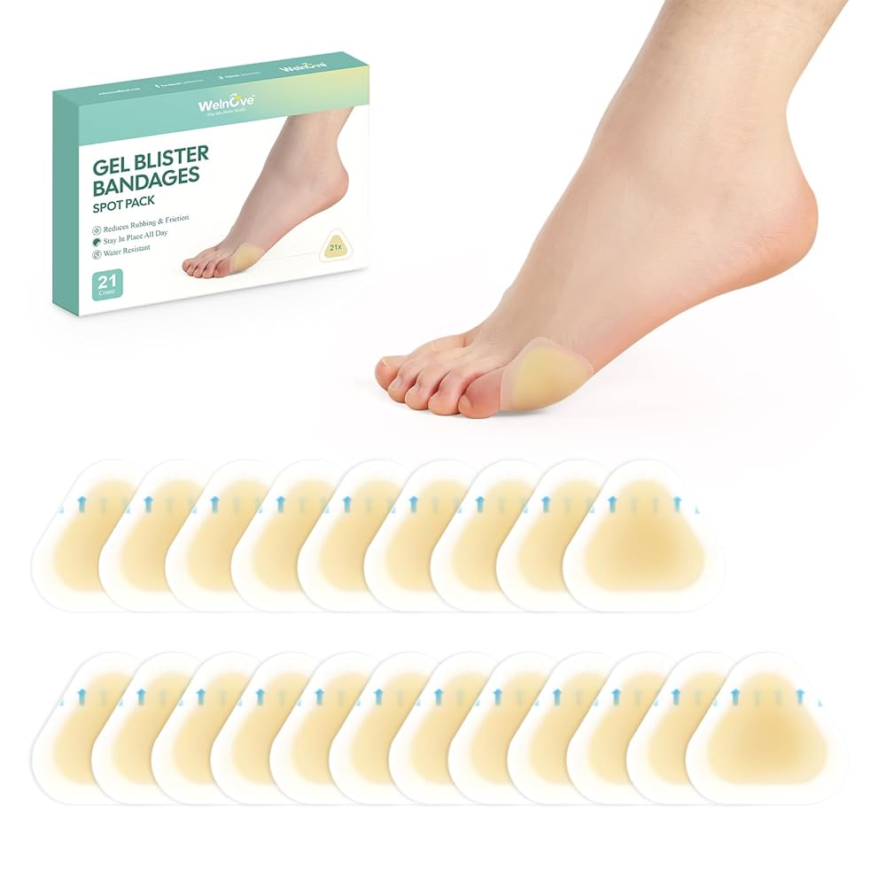 Gel Blister Bandages Hydrocolloid Bandages - Welnove 21ct Blister Cushions (Spot Pack) - Blister Bandages for Heel, Toe & Foot - Blister Pads for Prevention & Recovery - Water Resistant Bandages