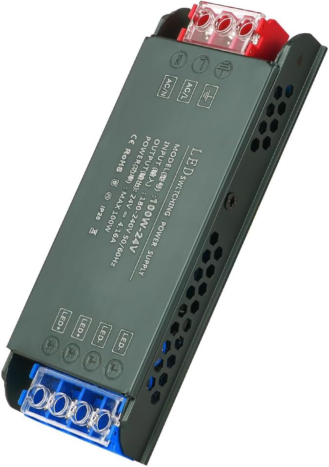 URAQT 24V LED Driver 100W LED Transformer, 220V to 24V Power Transformer, AC 220V to DC 24 Volt 4.16A Compact Ultra-Thin Constant Voltage Low Voltage Transformers for Strip Lights Garden Light
