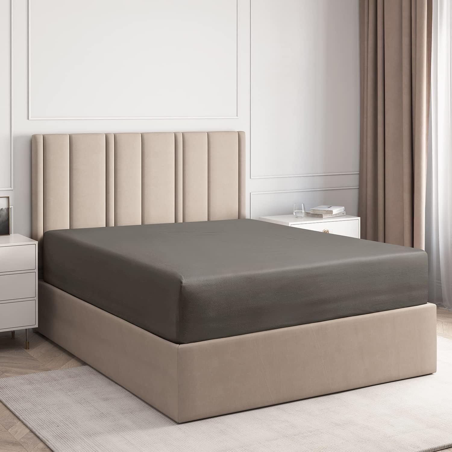 twin 400 thread count cotton fitted sheet - hotel quality 100% cotton - soft & wrinkle free - deep pockets - fits mattress perfectly with no pop-off elastic - one fitted bottom sheet only - dark grey