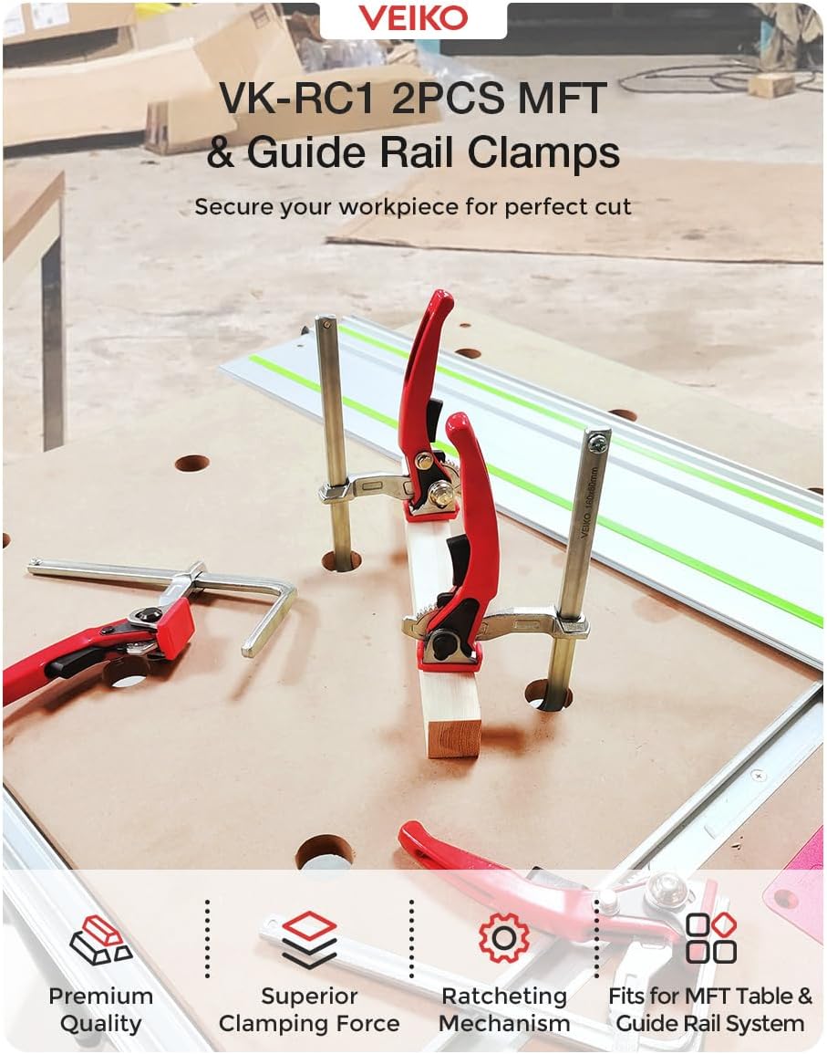 2 Pack Quick Ratchet Track Saw Guide Rail Clamp MFT Clamp