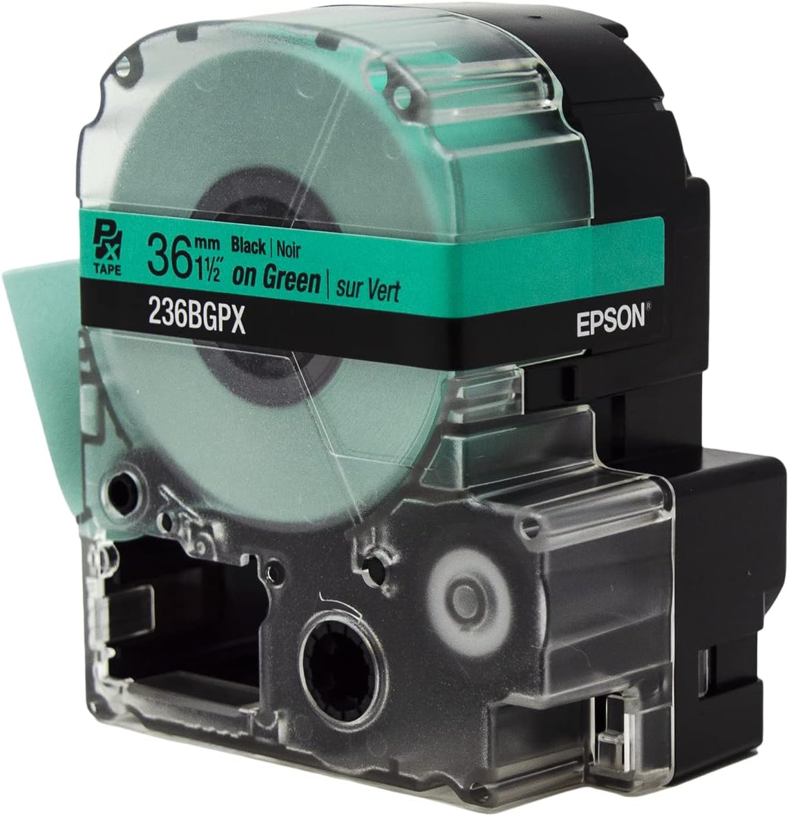 Epson LABELWORKS 236BGPX PET (Polyester) Tape Cartridge - Black on Green Label Maker Tape - 1.5" (36MM) Wide, 30'