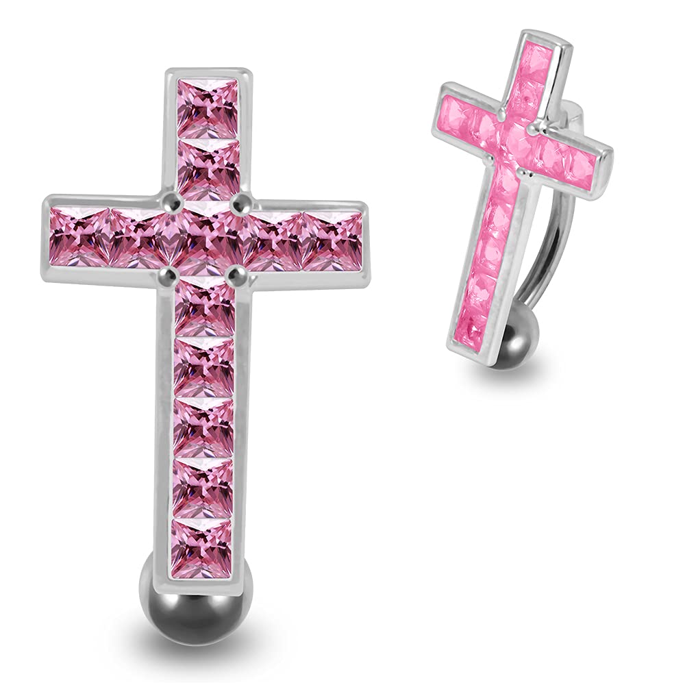 Monster Piercing Piercing para Ombligo de Plata de Ley 925 con Cruz móvil, Cristal, Circonia cúbica