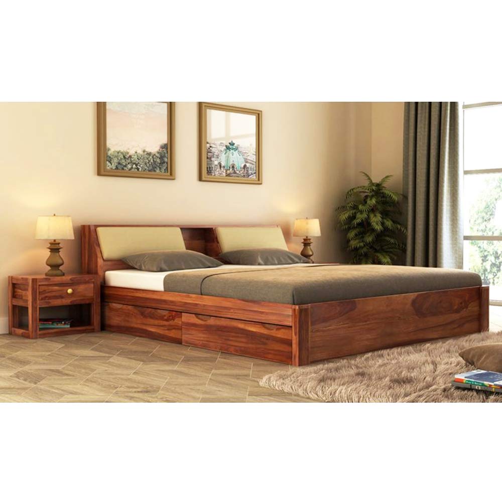 CASASTYLE Experia King Size Teak Wood Bed Teak Polish Pure Teakwood