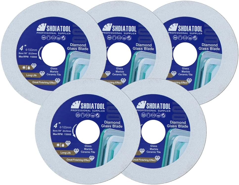 SHDIATOOL Diamond Glass Cutting Disc 4-1/2-Inch Saw Blade, Ultra-Thin Cut Off Wheel for Tile Ceramic Porcelain Marble 115mm (5 of Pack)