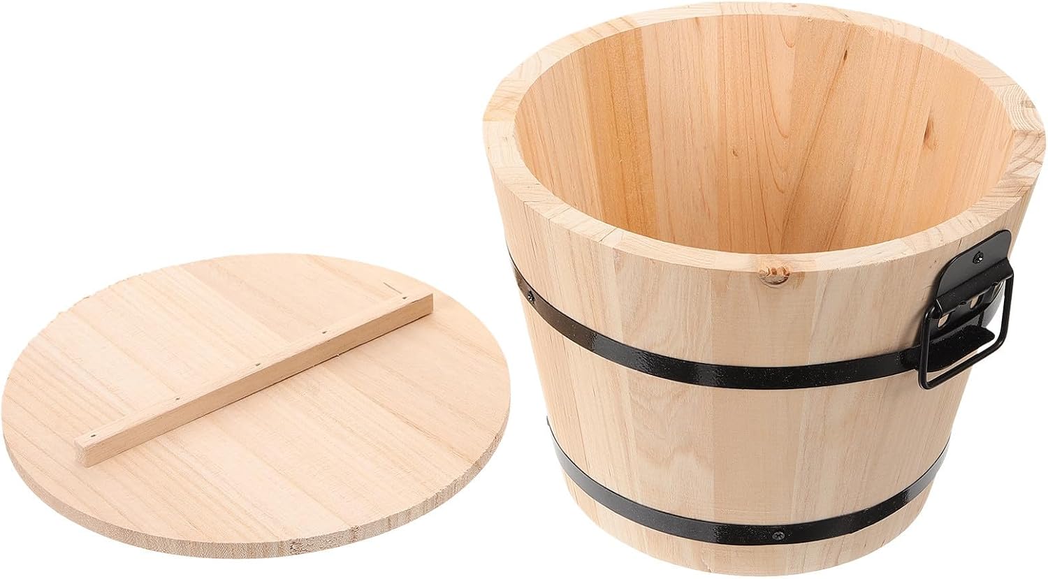Wooden Sushi Rice Container with Lid, Rustic round Food Bucket