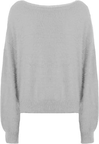 Wanzetaly Womens Off Shoulder Fuzzy Pullover Sweaters Oversized Long Sleeve Crewneck Knit Sweater
