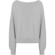 Wanzetaly Women's Off Shoulder Fuzzy Pullover Sweaters Oversized Long Sleeve Crewneck Knit Sweater