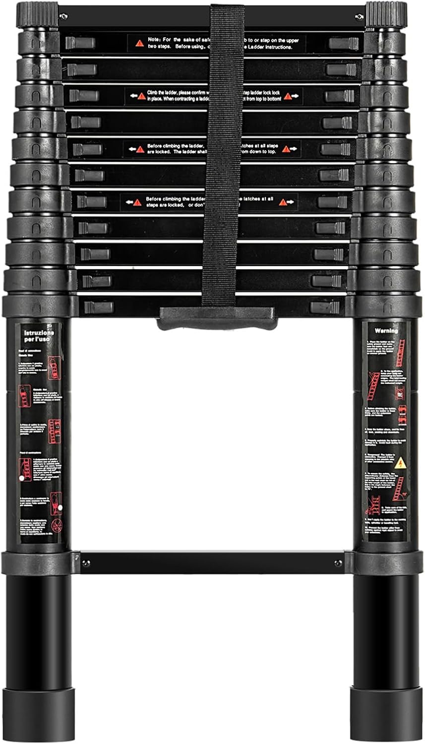 DlandHome 16.4 FT Telescopic Ladder,Aluminum Extension Ladder with Non-Slip Feet,Portable,Folding,Multi Purpose Home Or RV Telescoping Ladder,Black
