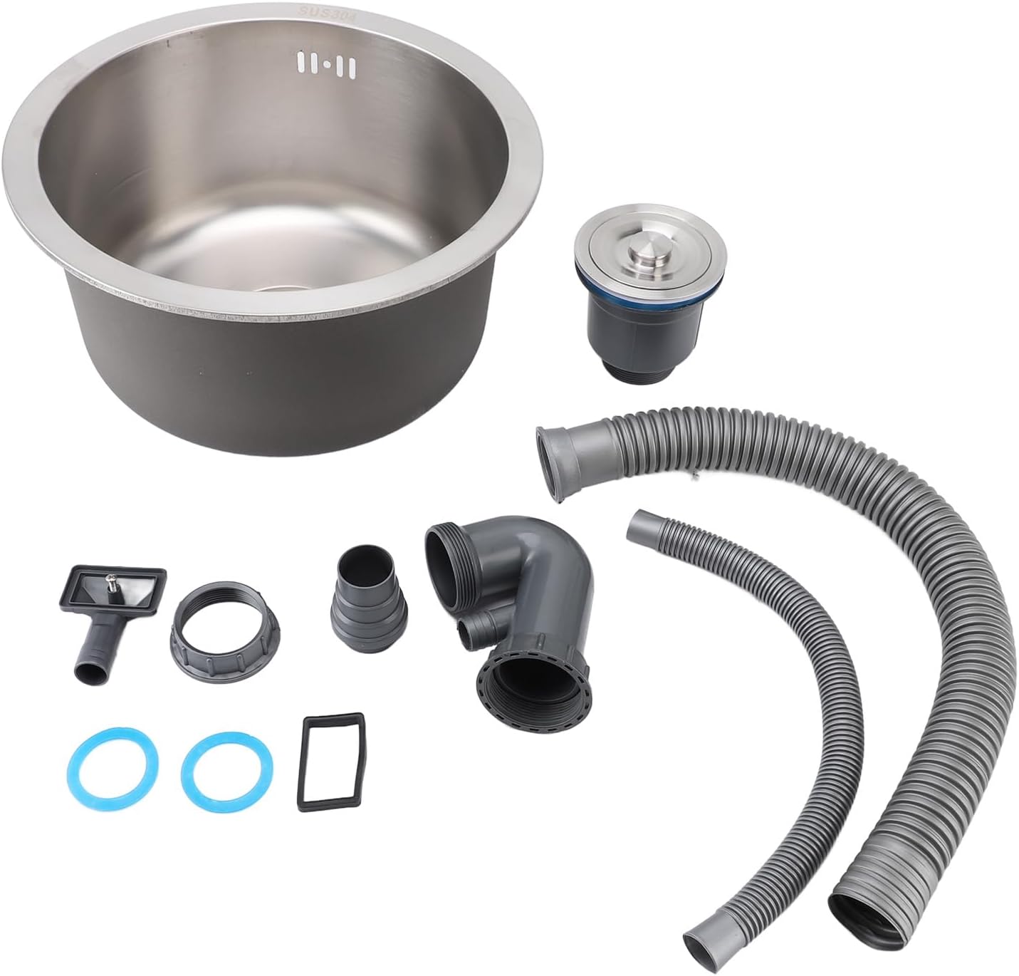 304 Stainless Steel Brushed Round Kitchen Sink Single Bowl Rust Proof 36cm for Home Bar