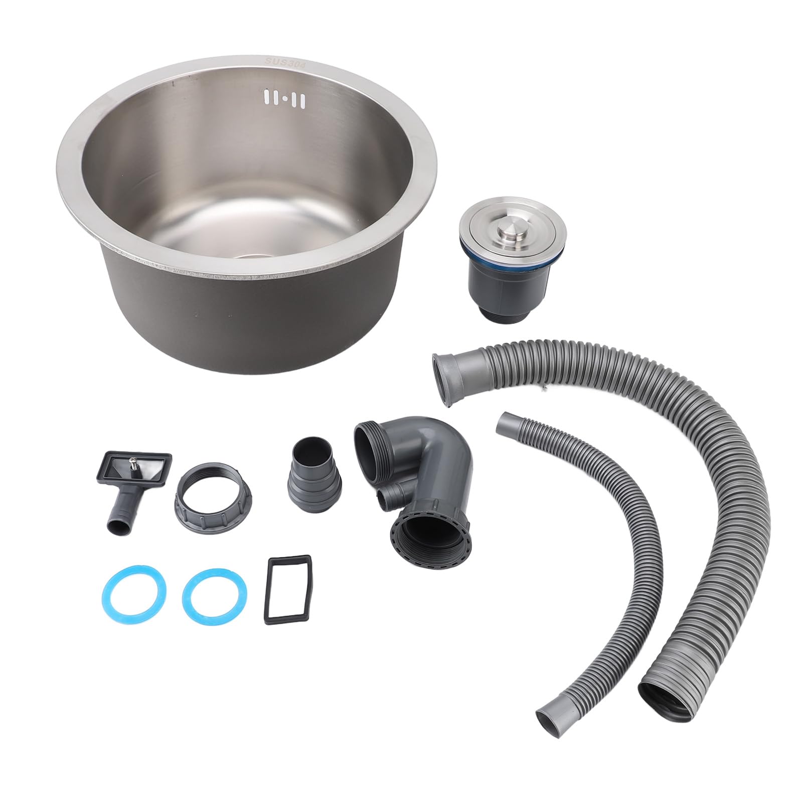 Barspüle aus Edelstahl 304, Gebürstetes Einzelbecken-Küchenspülbecken, 36 Cm Unterbau, Rostfreies Rundes Spülbecken, Anti-Überlauf, Ideal für Küche und Bar