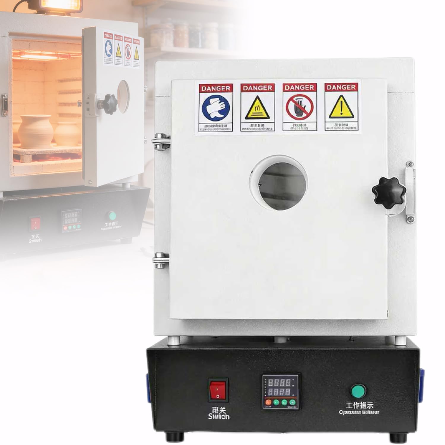 KJZQXYX Digital Electric Kiln Furnace, 1150℃ PID Temperature Control Sintering Furnace,with Observation Window,for Pottery,DIY Projects