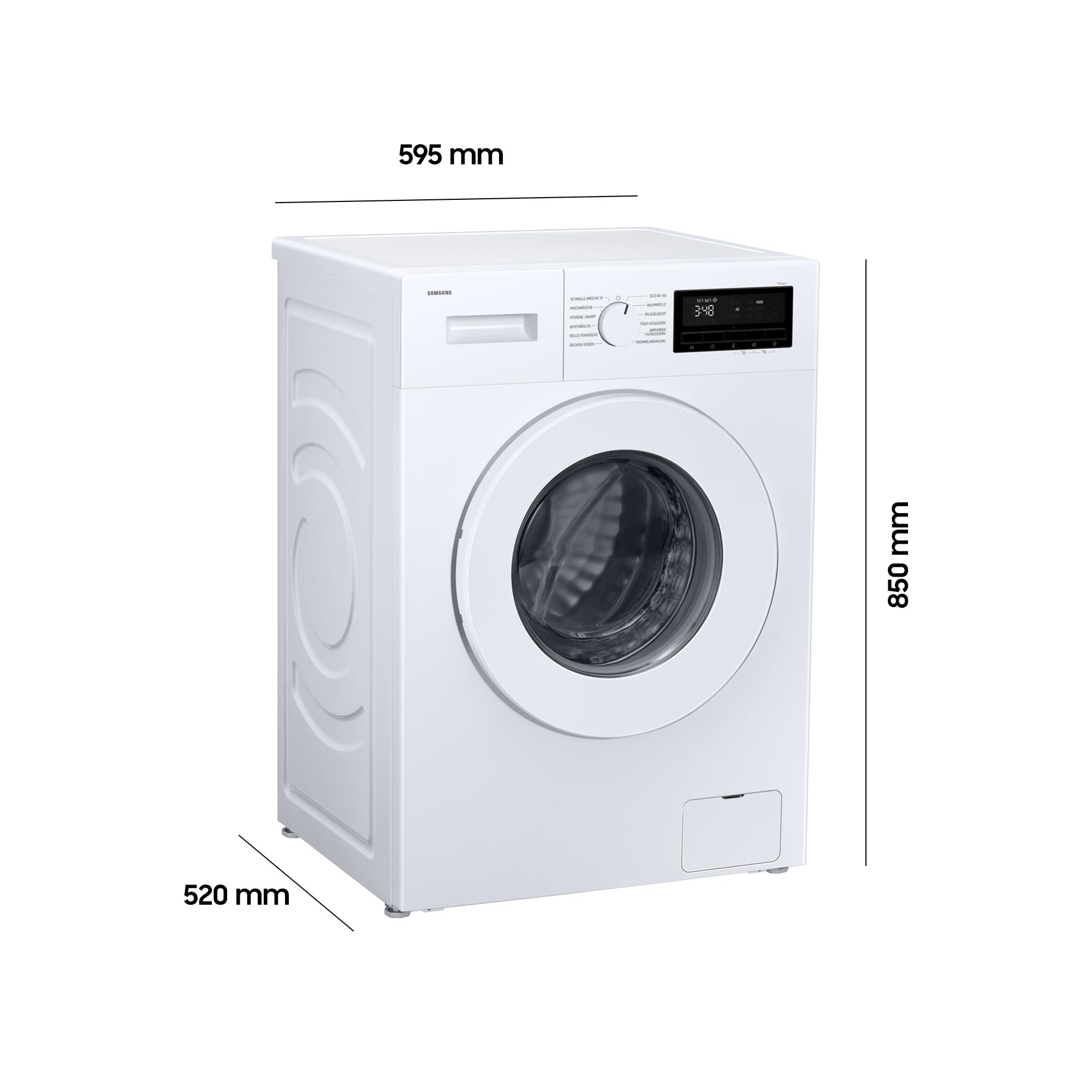 Samsung WW90FG3M05TWEG Waschmaschine, 9 kg, EEK: A, Hygiene-Dampfprogramm, Schnelle Wäsche 15', Trommelreinigung, Weiß