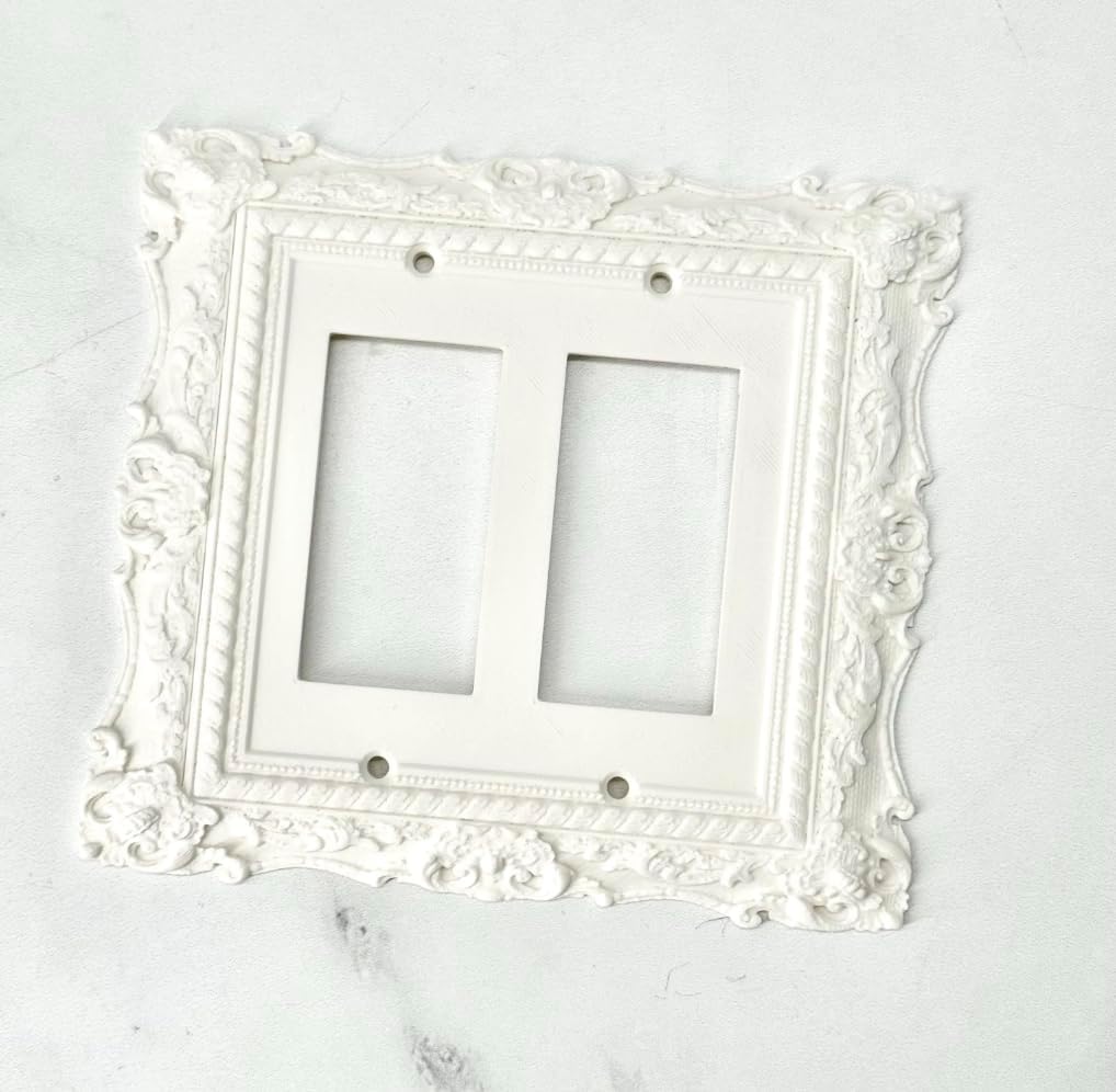 Victorian Light Switch Plate Cover, Vintage Frame Style for Toggle, Rocker & Outlet, Black Hardware Included #2 (White, Triple Toggle)
