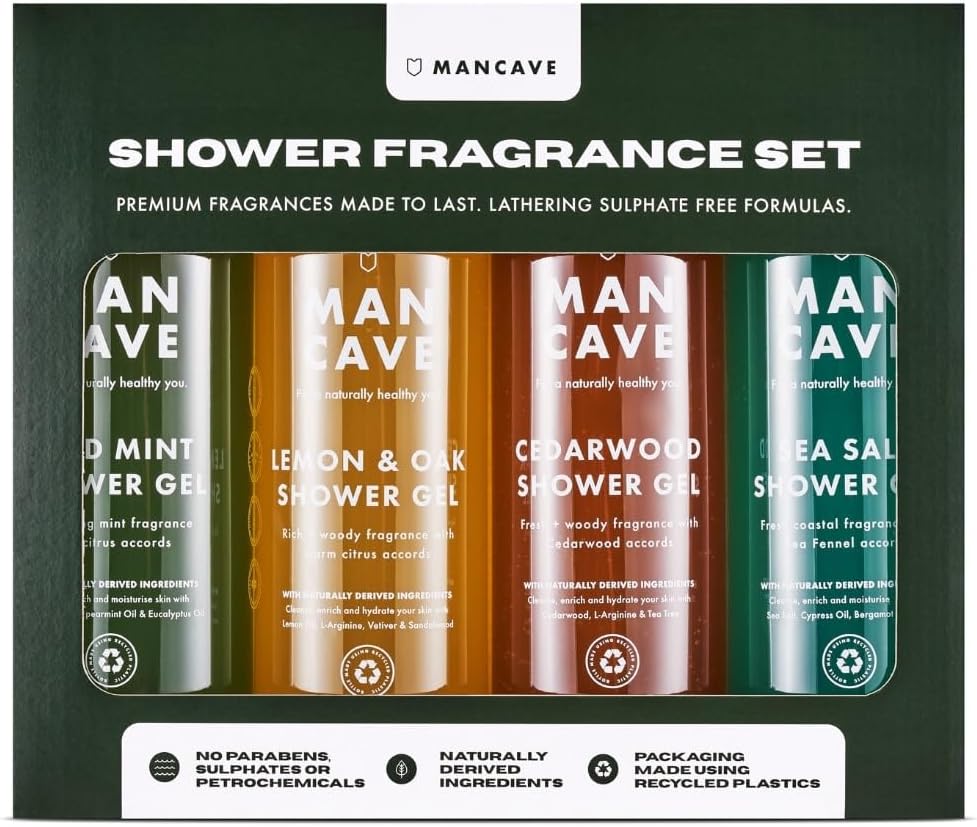 ManCave Men's UltraPremium Shower Gel Fragrance Gift Set, Featuring 4