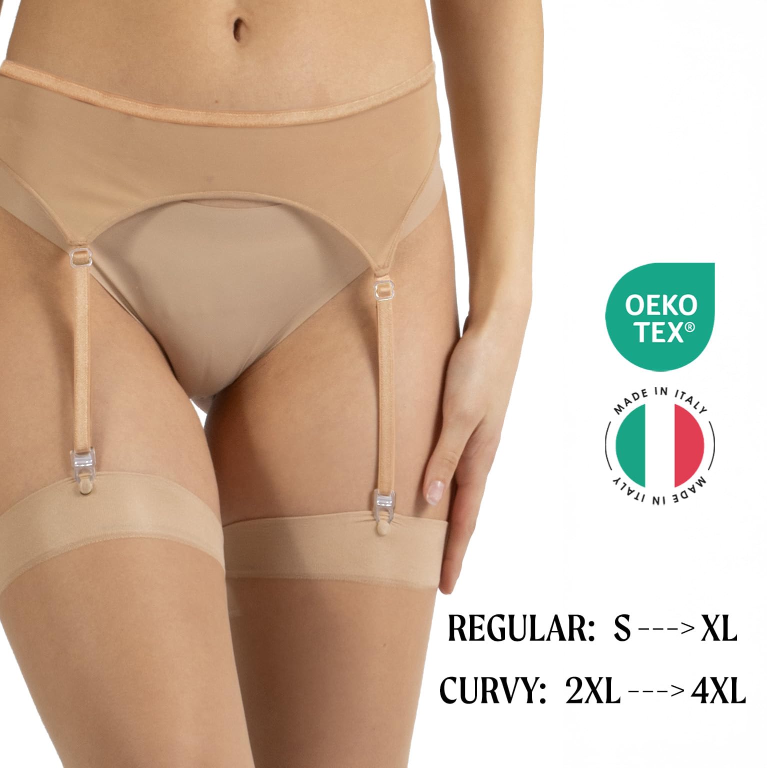 CALZITALY Reggicalze Donna, Lingerie e Intimo, Giarrettiere e reggicalze, Nero Bianco, Naturale, Avorio, Taglie Regular e Curvy, MADE IN ITALY