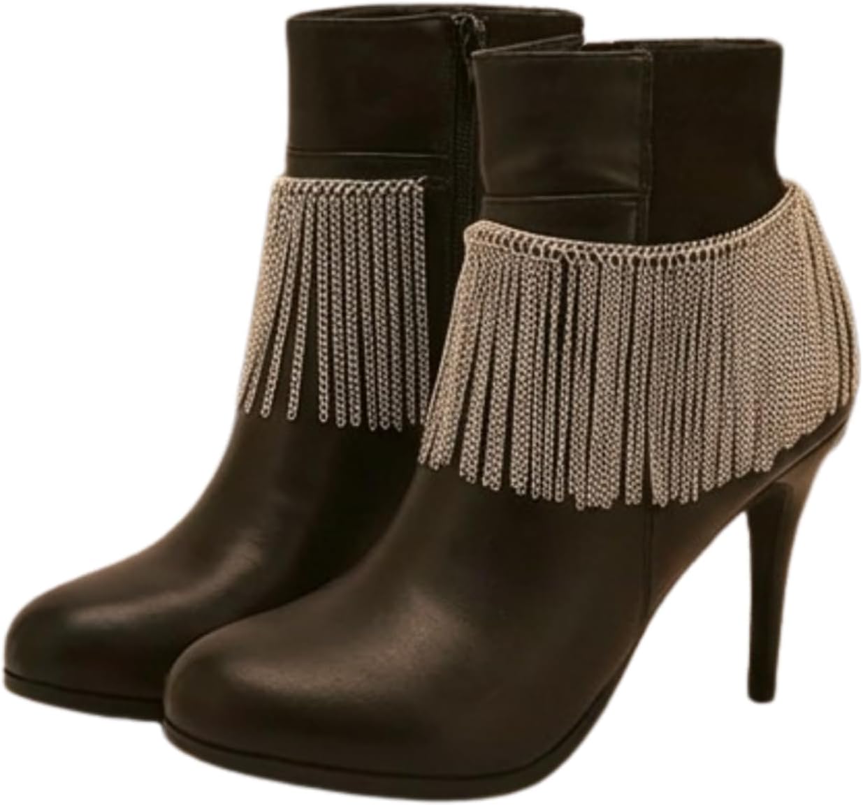 Women's Silver-Tone Chain Fringe Boot Bracelets For Women, Pair Of Long Tassel Boot Cuffs, Statement Shoe Jewelry Handmade In USA, BC127