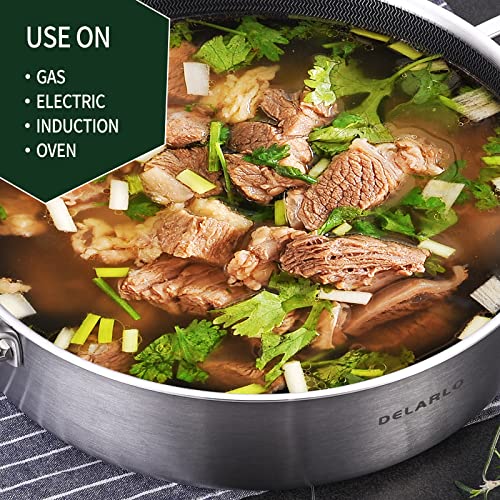 image for DELARLO Tri-Ply Stainless Steel Saute Pan 6 Quarts Deep Frying Pan, 12