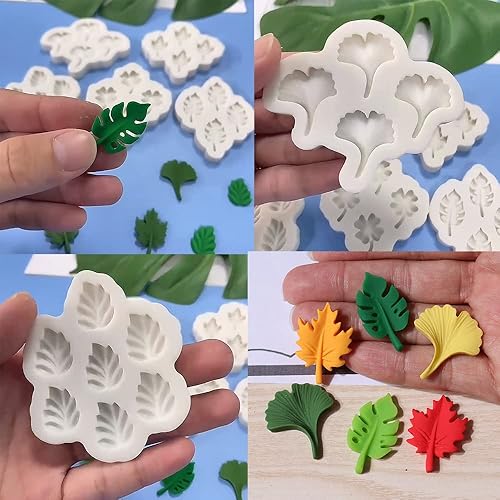 Miniatura 3 de Cestony 5 moldes de silicona con múltiples cavidades para decoración de velas de postre y caramelos duros de chocolate, con hojas de ginkgo