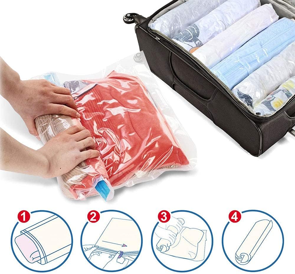 Spacesaver Vacuum Storage Bags (Travel 4 Pack) Save 80% on Clothes Storage Space - Vacuum Sealer Bags for Comforters, Blankets, Bedding, Clothing - Compression Seal for Closet Storage. Pump for Travel.