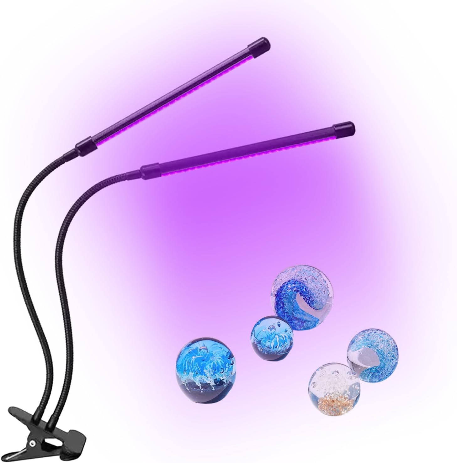 395–400nm UV LED Light, Dual Head Clip On Black Light with 10-Level Dimmable Brightness & 4 Timer Modes, USB Powered Black Lamp for Resin, UV Glue, Gel Nail Polish, Fluorescent Paint Party