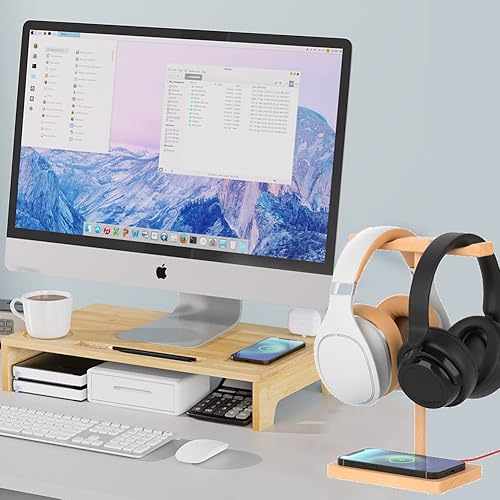 Juego de organizador de escritorio para el hogar y la oficina soporte para auriculares con cargador inalámbrico soporte para monitor de computadora