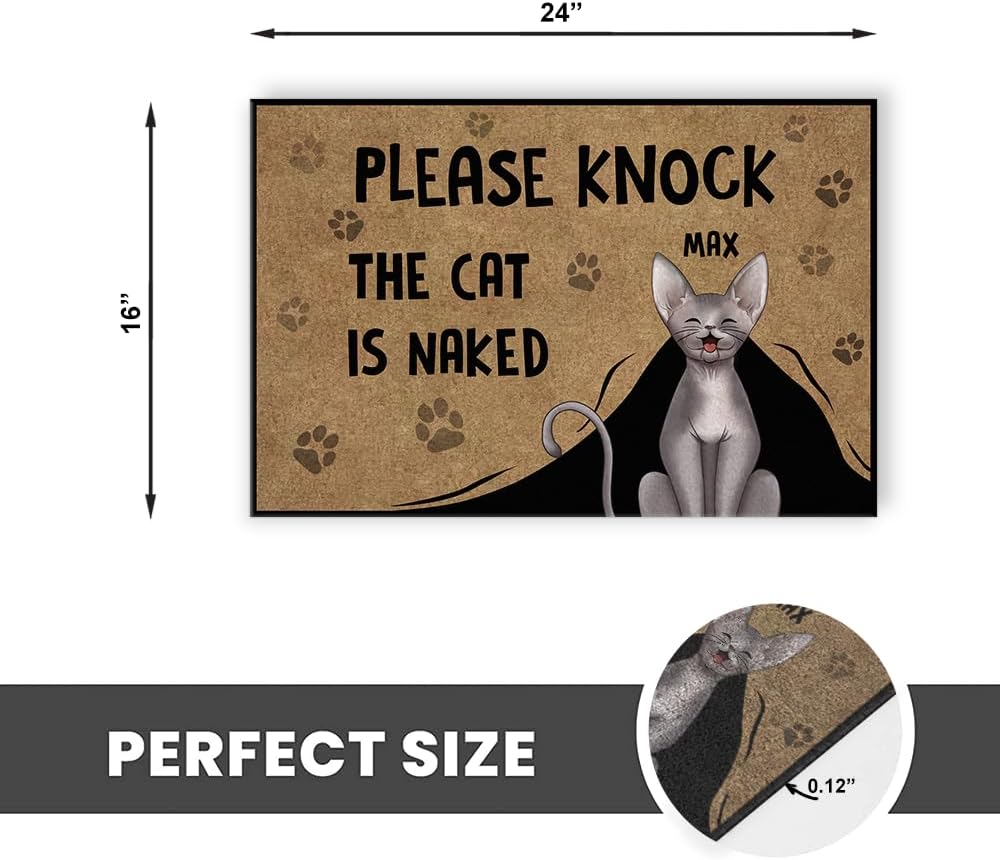Personalized Cat Doormat, Please Knock The Cat is Naked, Gift for Pet Lovers, Indoor Outdoor Entrance Mat, Custom Name and Breed Mat, Welcome Home Door Mat