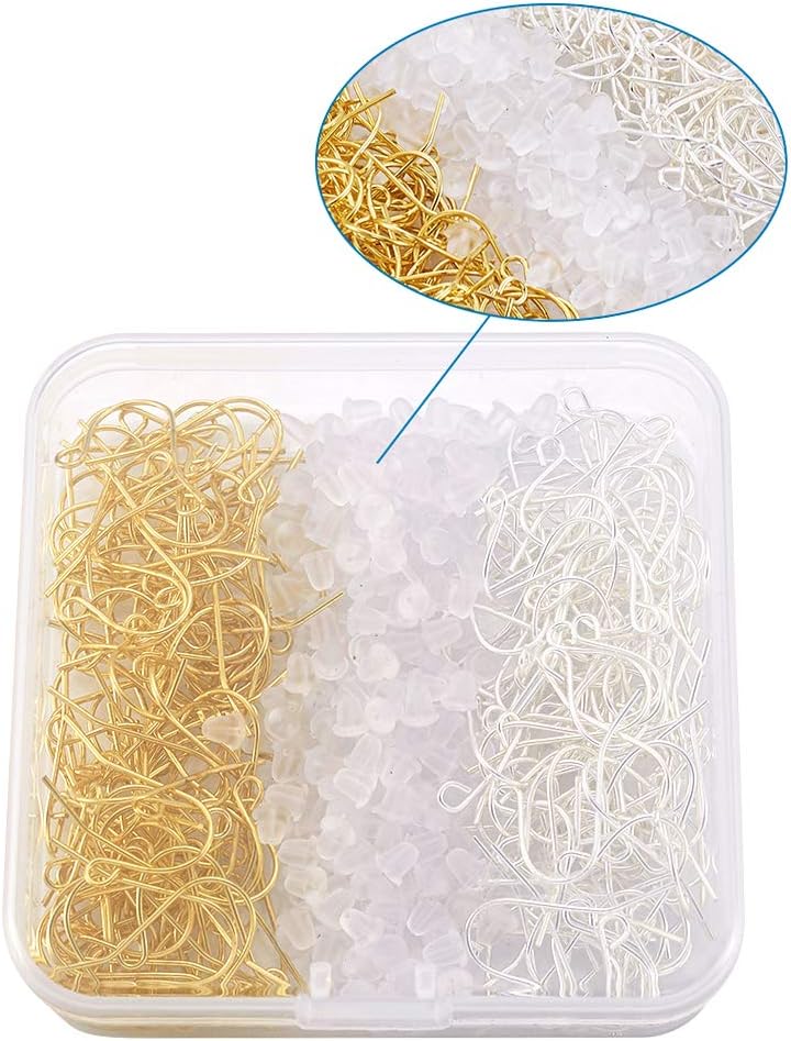 MegaPet 200pcs French Hook Earring Wires Silver Golden Plated with Loop End Fish Earwire Earring Safety Backs Stoppers for DIY Earrings Jewelry Making Repairing Findings 12x17mm image 3