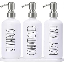 MOMEEMO Refillable Shampoo and Conditioner Bottles with Tray, White