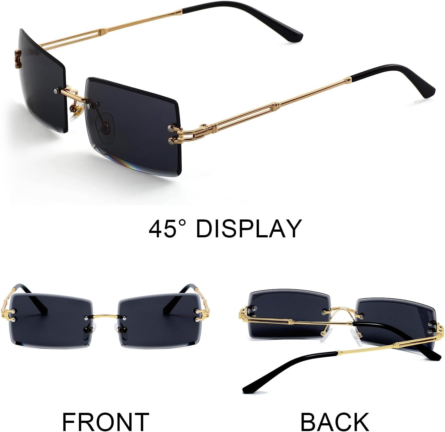Rimless Rectangle Sunglasses Women Men Trendy Square Y2K Glasses Retro Frameless Eyewear Gradient Lens(Black) - Image 5