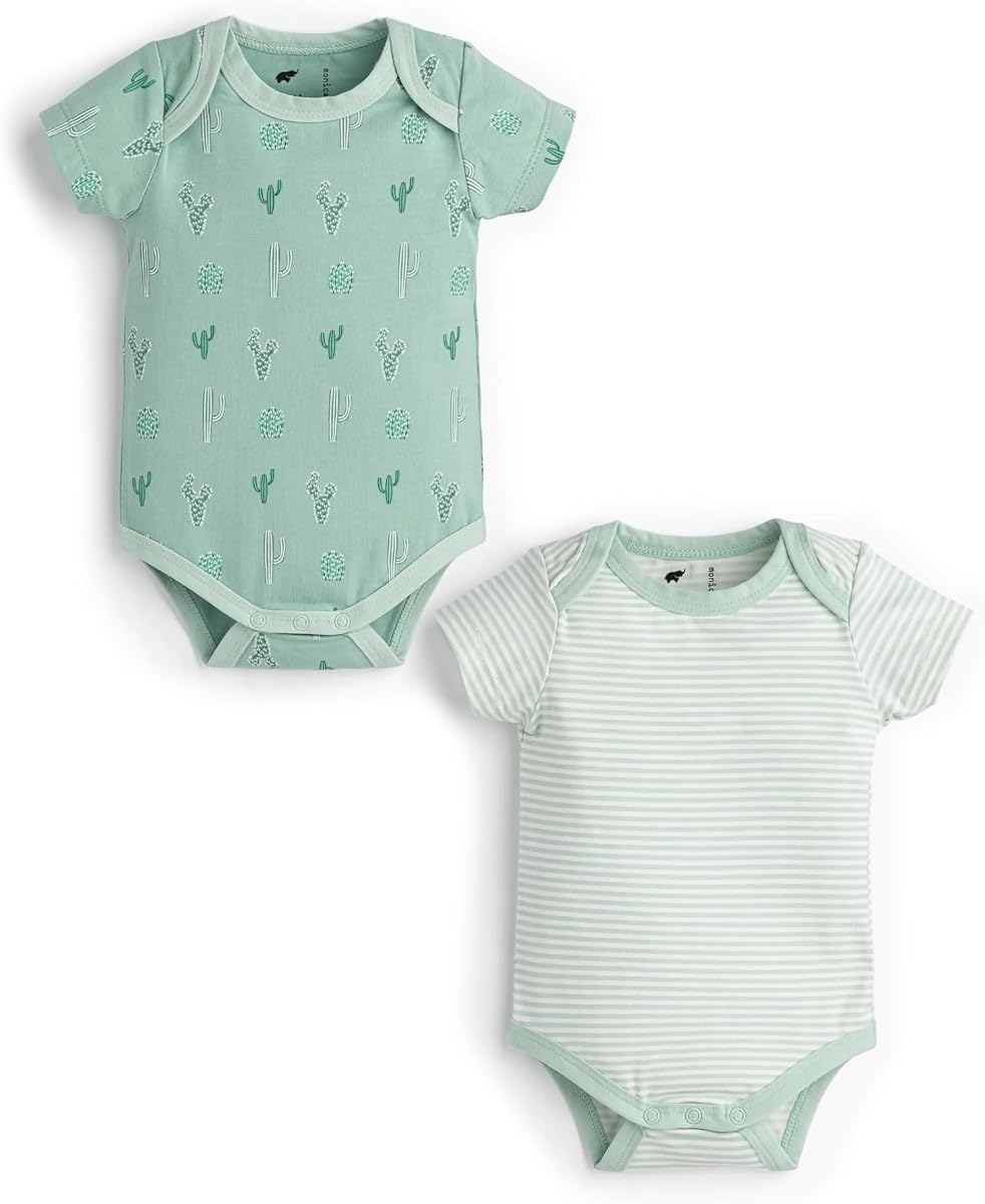 MONICA + ANDY Short Sleeve Jack & Jill Bodysuit, 100% Organic Baby Clothes for Girls & Boys, Newborn, Infant & Preemie Sizes