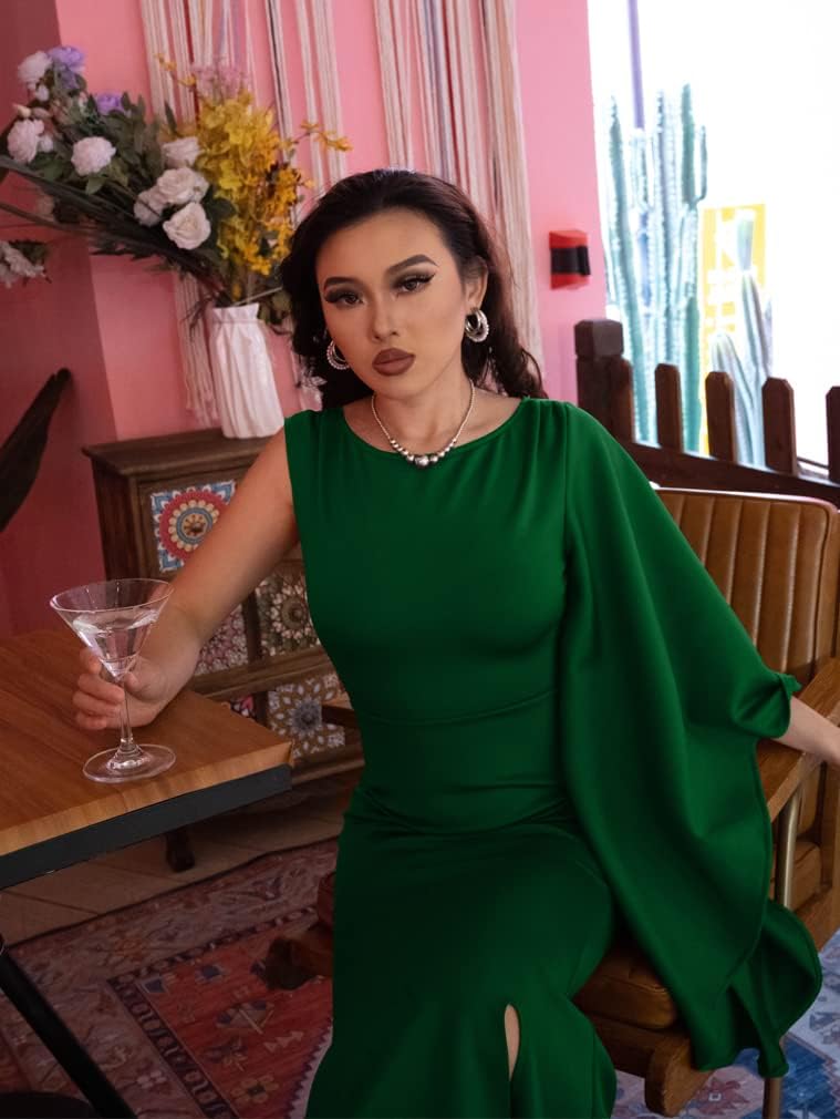 YMDUCH Women's Elegant One Bell Sleeve Side Split Long Paty Mermaid Formal Dress - Image 2