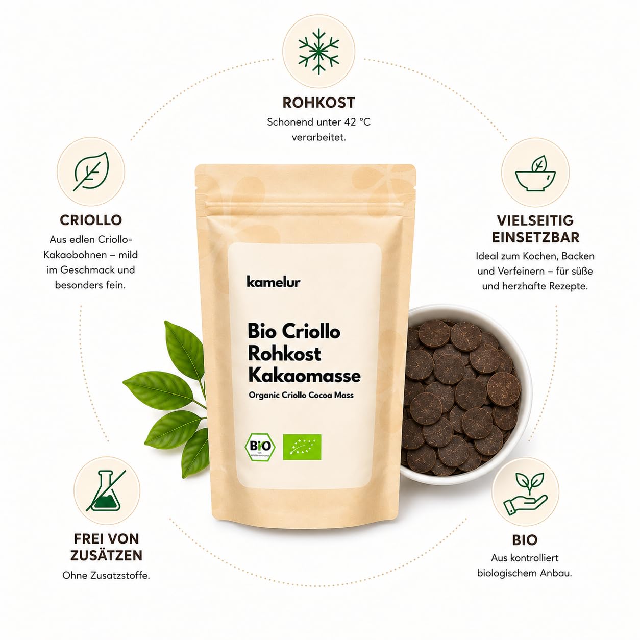 Kamelur 500g BIO Kakaomasse aus Criollo Kakaobohnen - Rohkost - BIO Kakao Masse, vegan und ohne Zusätze -