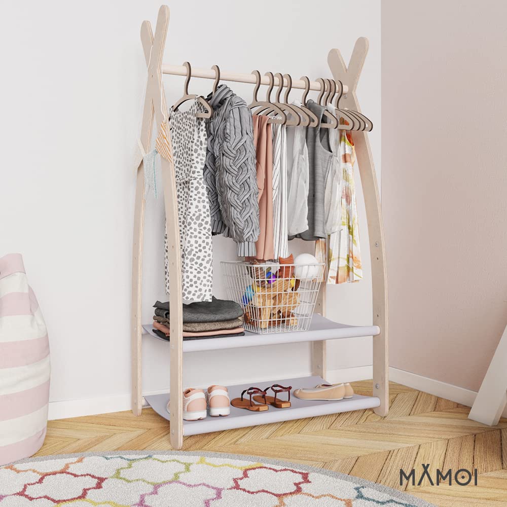 MAMOI® Perchero de Pie Infantil | Colgador Ropa Niños | Burro Madera para Habitación Bebés | 95x106x32cm / 53x95x32cm | 100% Eco | Hecho en la UE