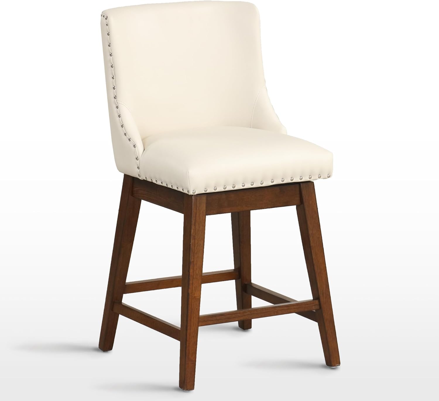 soges Bar Stools Set of 2, Modern 25.6IN PU Leather Swivel Barstools, Armless Kitchen Counter Bar Stool Upholstered Stylish Barchairs with Back and Footrest, Ivory White