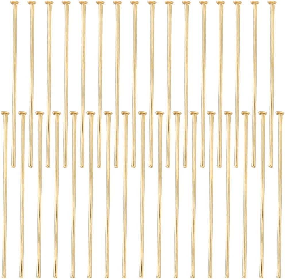Beebeecraft 1 Box 200Pcs 30mm Jewellery Head Pins 16K Gold Plated Stainless Steel Flat Headpins Beading Pins Bendable Wire Pin for Earring Pendant Bracelet Necklace Jewelry DIY Craft