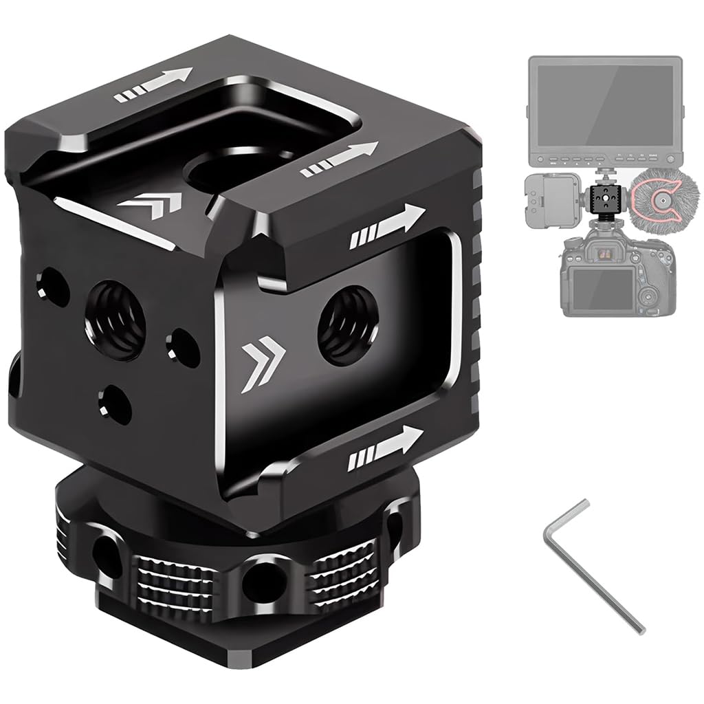 ZORBES® Triple Hot Shoe Mount Bracket with 1/4" Thread, Aluminum Alloy Camera Accessory Holder, 3-Way Cold/Hot Shoe Adapter for Flash, Microphone & LED Light