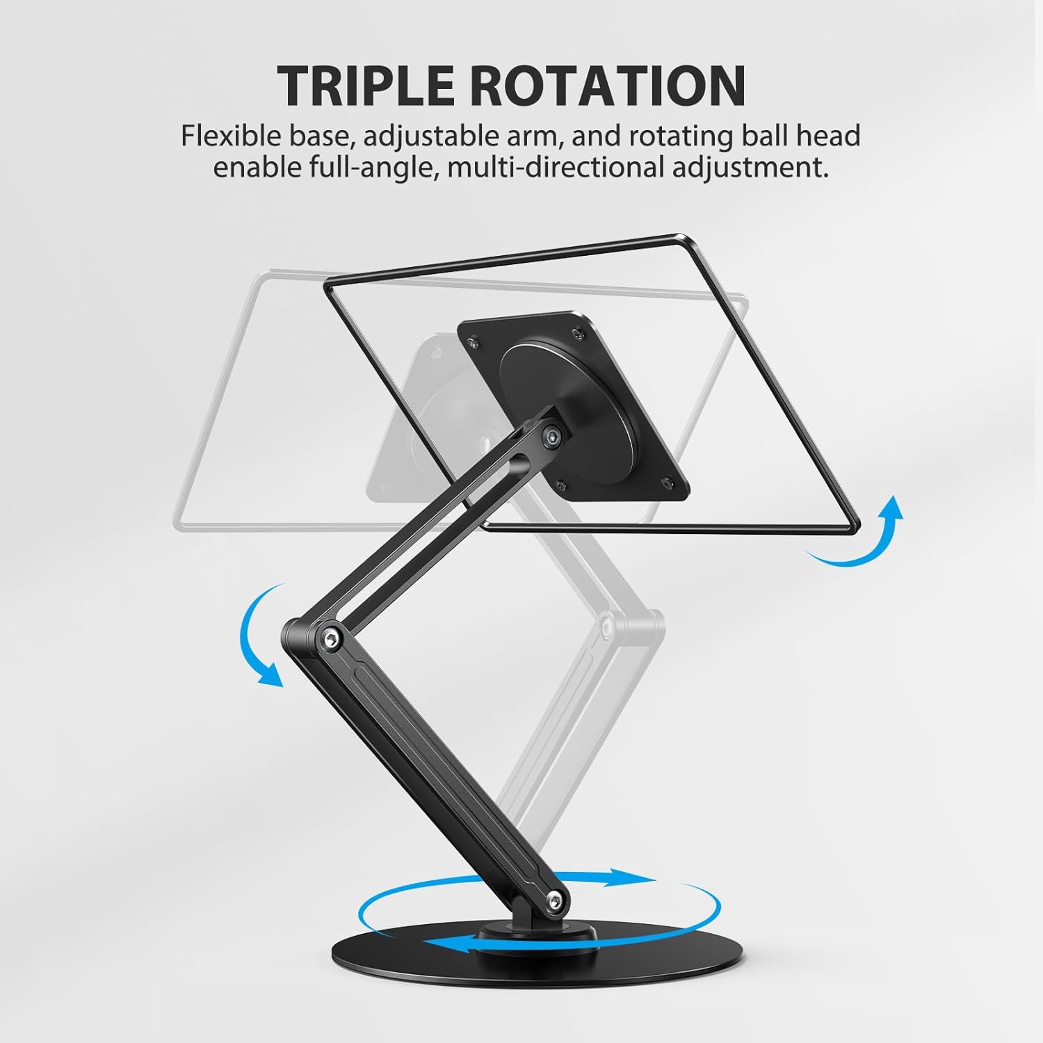 UPERFECT Portable Magnetic VESA Stand, All-Aluminum Adjustable Arm for 10–18.5″ Devices, 75×75mm VESA, Adhesive Metal Plates, 360° Swivel Base, Supports up to 4.4 lbs, Travel Desk Stand