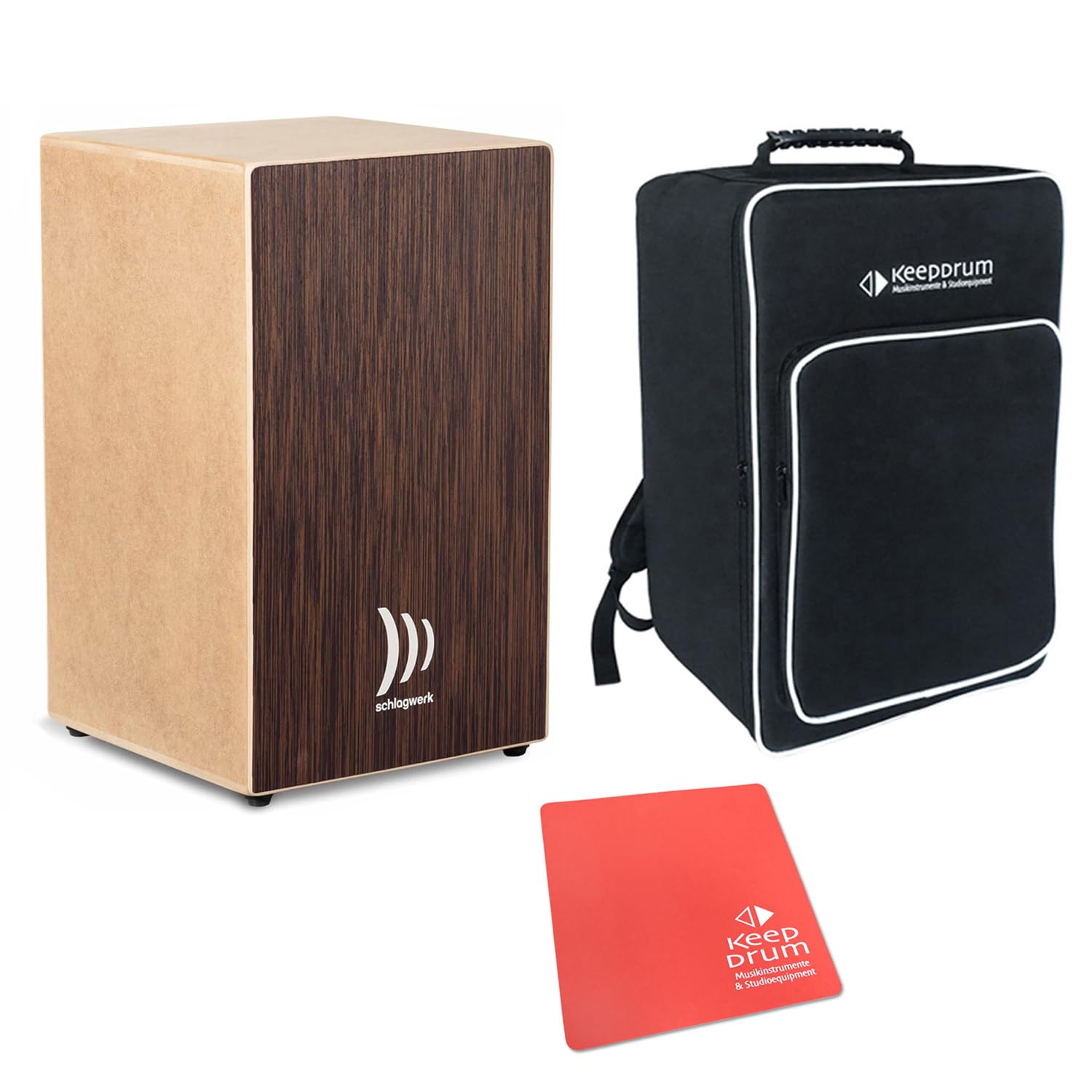 Schlagwerk CBA30SW Cajon Pro Wenge zestaw montażowy + keepdrum podkładka do siedzenia czerwona i torba