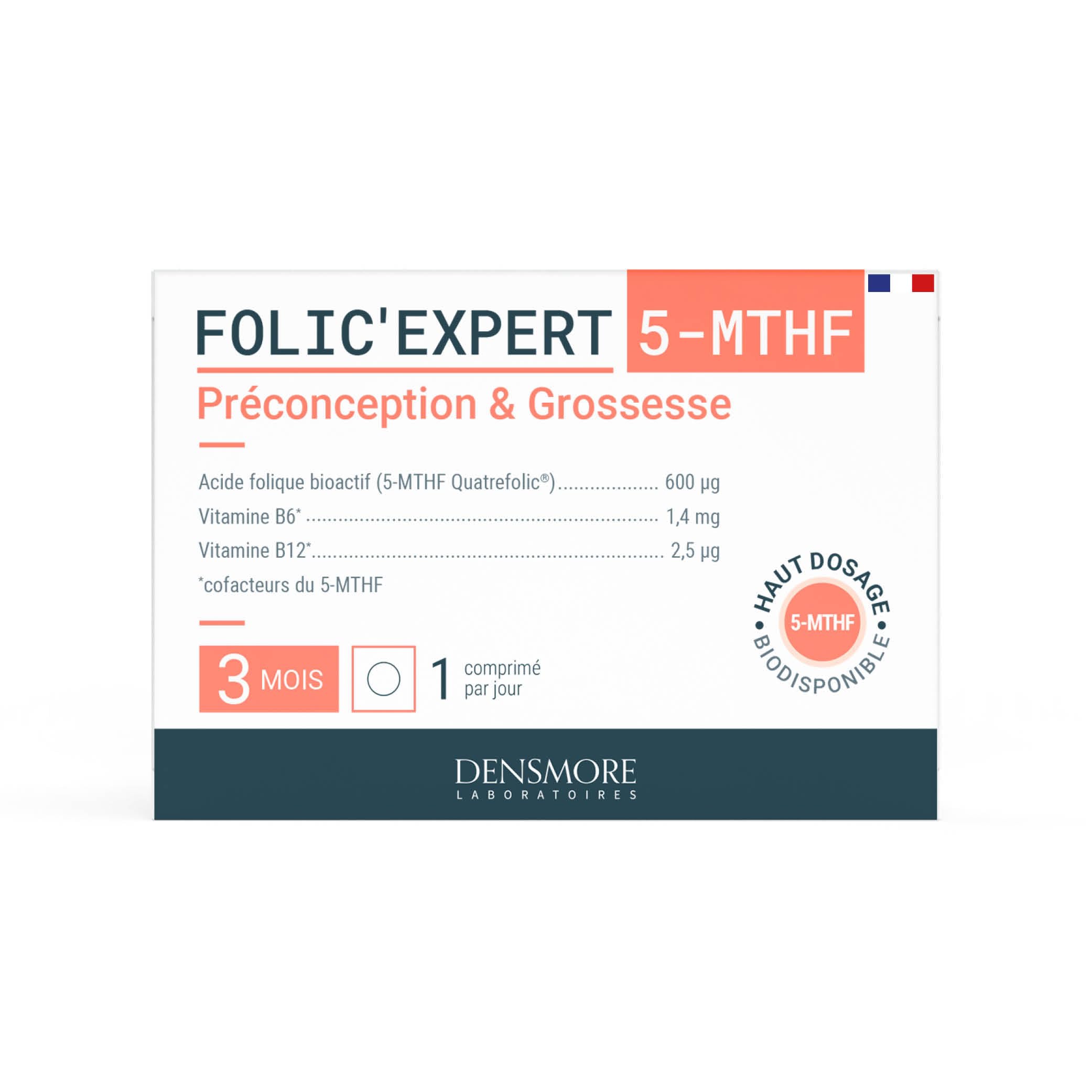 Densmore - Folic'Expert - Acide folique B9/B12 - Grossesse - Cure 3 mois