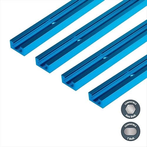 Miniatura 24 de POWERTEC 71169 Pista en T universal de 48 pulgadas con 2 abrazaderas de sujeción, azul anodizado