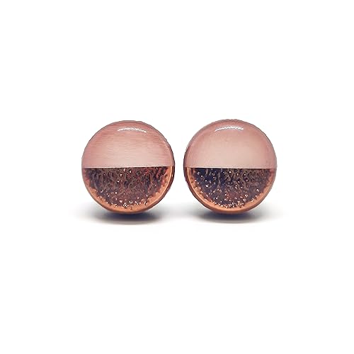 Two Toned with Faux Hammered Metal 10mm Stud Earrings, Handmade, Posts for Sensitive Ears (Blush Pink and Rose Gold Faux Hammered Metal)