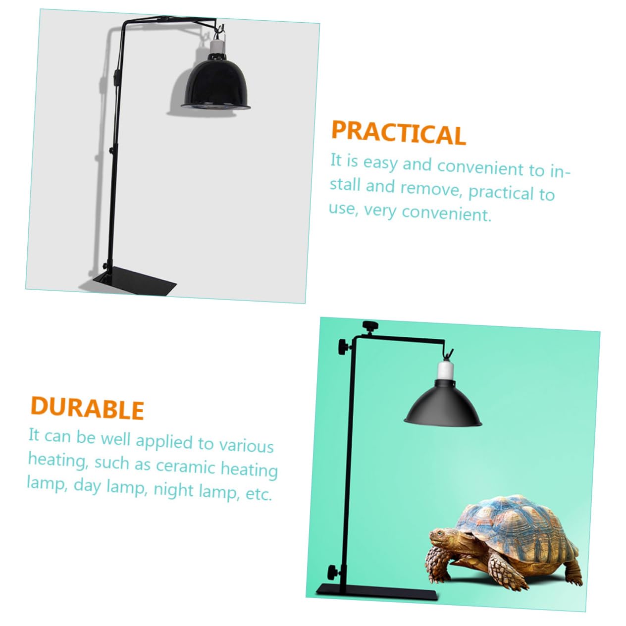 Supporto Regolabile in Metallo Nero e Lampada Rettili Resistente ad Alta Resistenza Lampade Riscaldanti per Terrari per Animali da Arrampicata