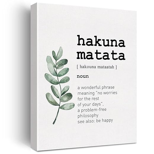 Canvas Wall Art Inspirational Hakuna Matata Word Definition Canvas Print Painting Home Wall Decor Framed Funny Gift 12x15 Inch
