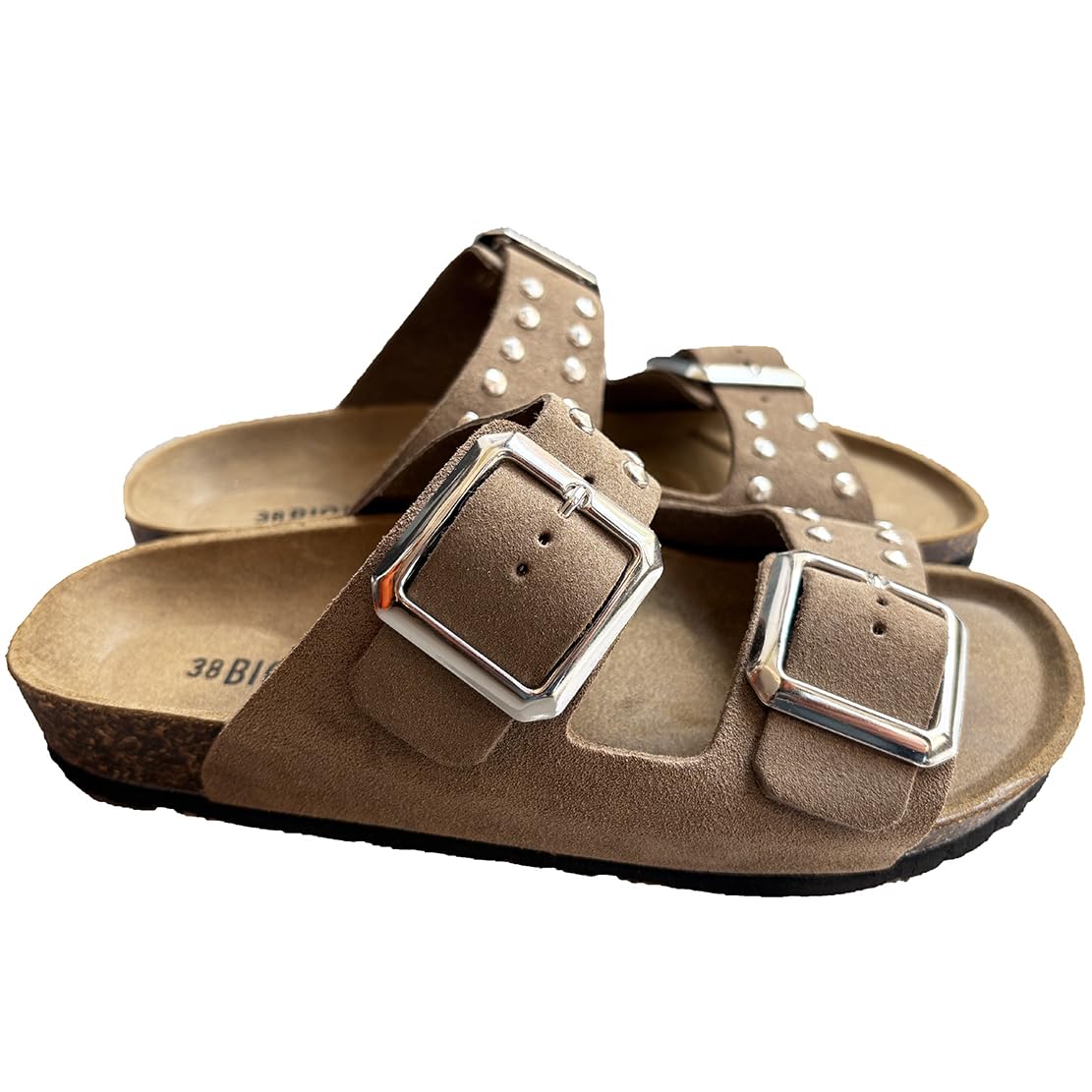 ciabatte Donna Borchie in vera pelle scamosciata DUCHESS doppia fibbiaciabatta borchiata made in italy