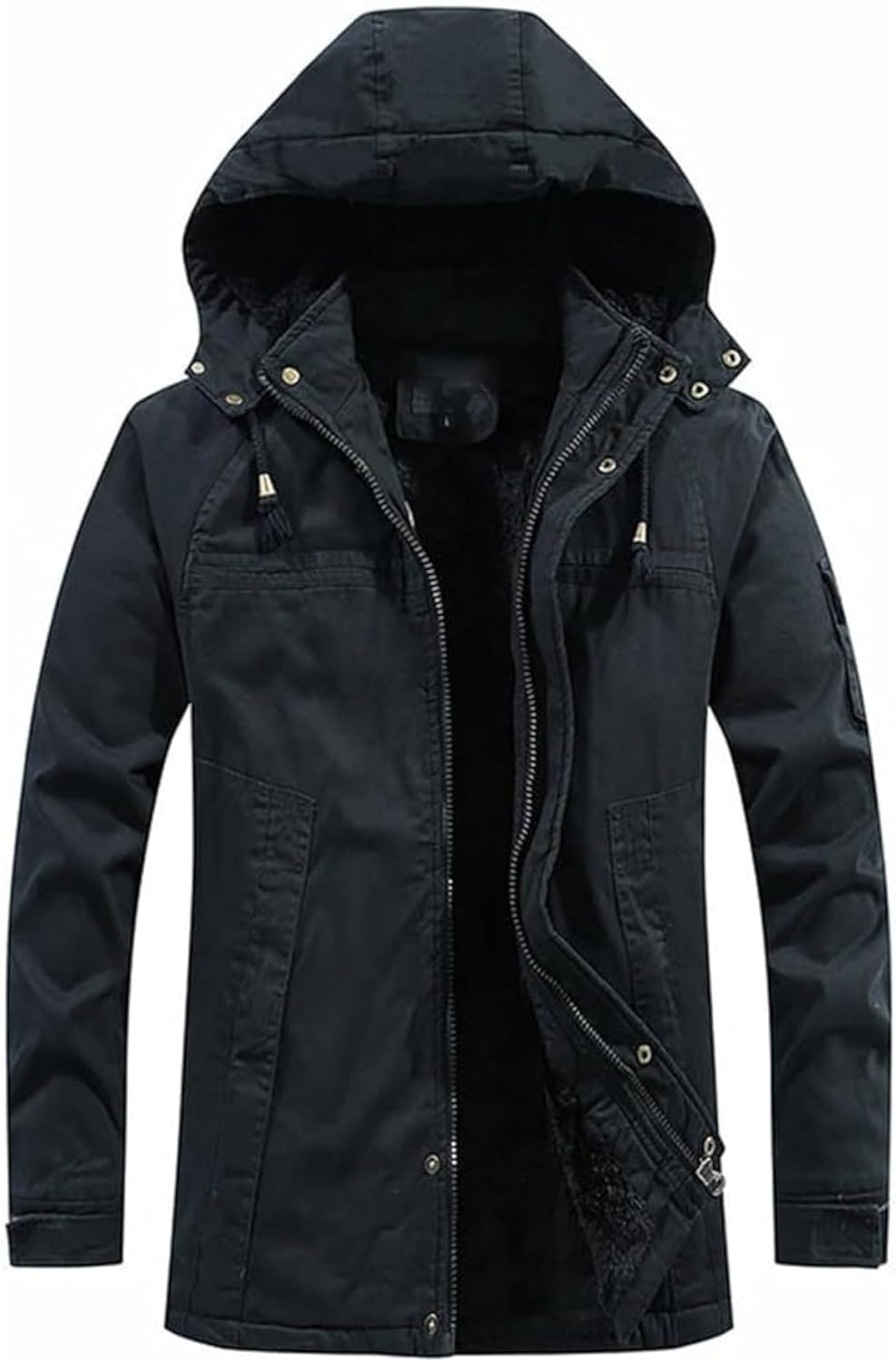 Men's Winter Military Thicken Parka Jacket Military Full Zip Removable Hooded Coat Cotton Warm Mid Long Outerwear