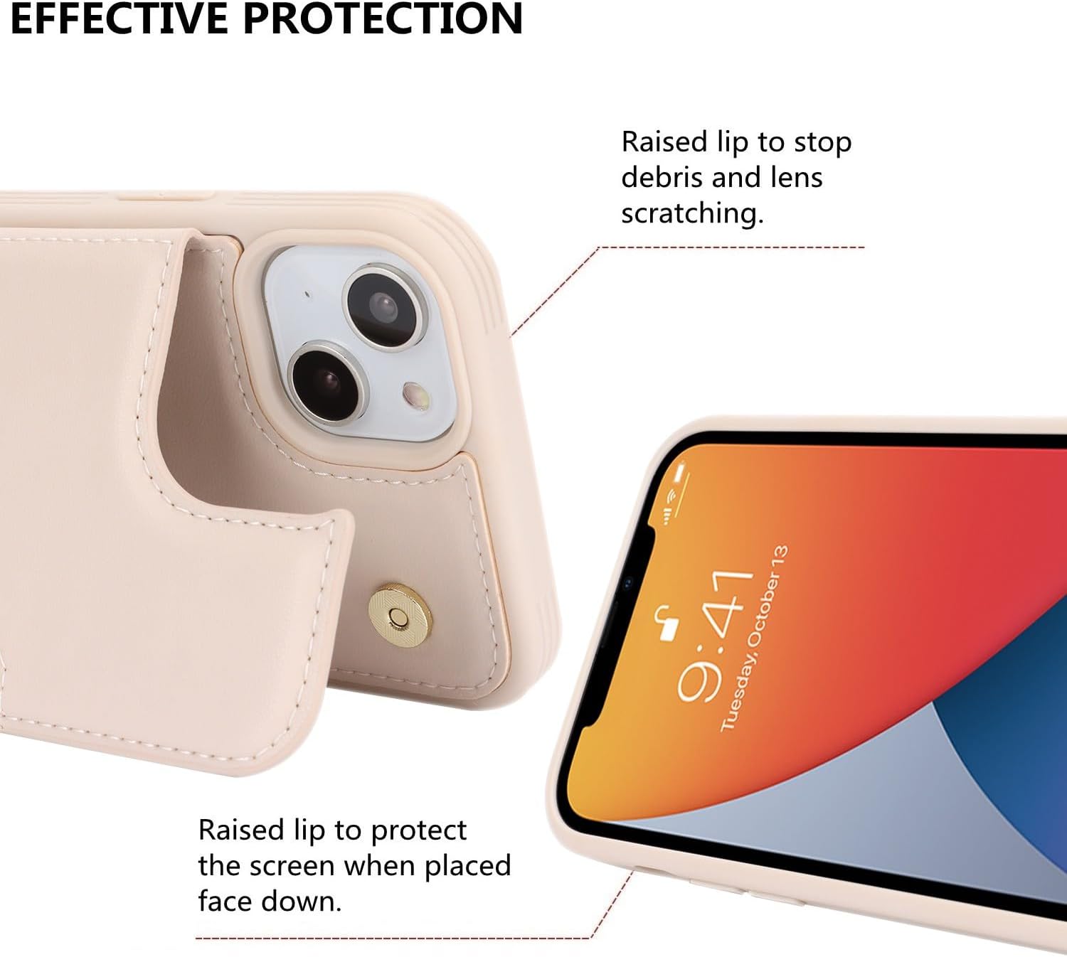 iCoverCase Compatible with iPhone 13 Phone Case with Card Holder, Wallet Case for Women Men RFID Blocking PU Leather Protective Case 6.1 Inch (Beige) - Image 6